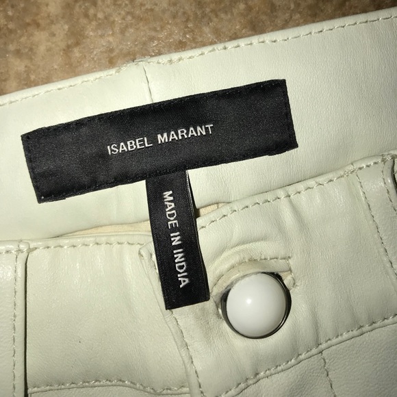 Isabel Marant Cream Leather Pant with Gold Sequin - Picture 4 of 12